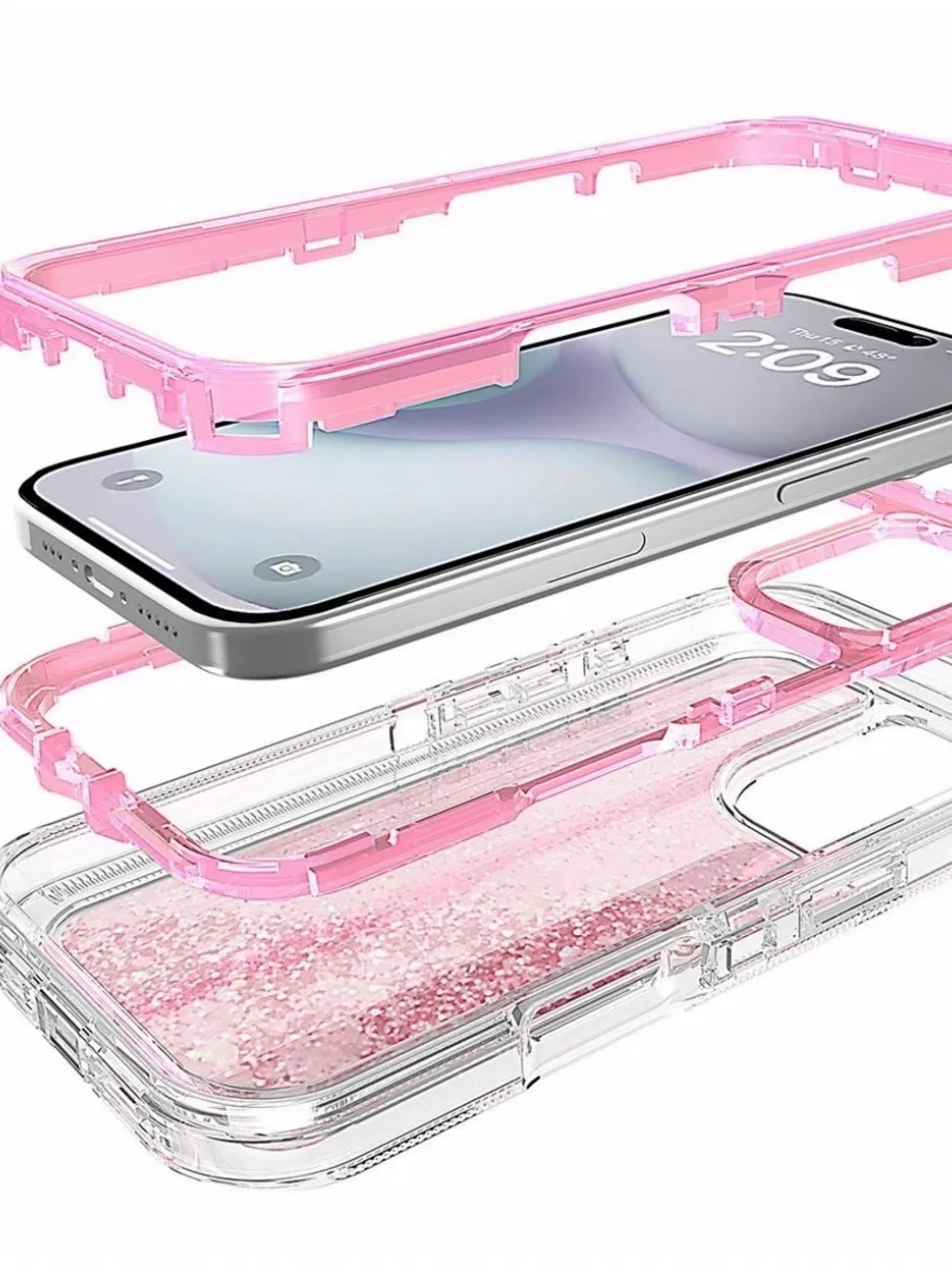 Blue Glitter Shock-Absorbent Phone Case with Clear Bumper 17 pro max